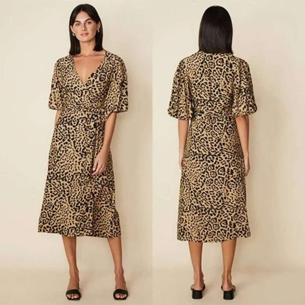 Faithful The Brand Elfrida Wrap Midi Dress Shamari Animal Print Size: 2 NWOT